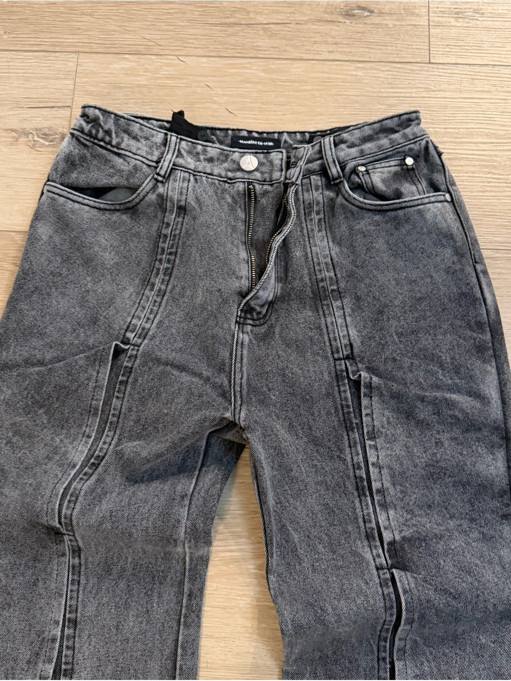 Maniere De Voir Washed Black Wide Leg Jeans - Picture 5 of 8